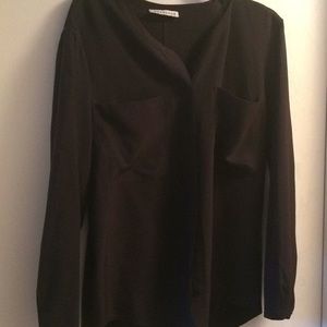 Everlane dark grey silk button down shirt